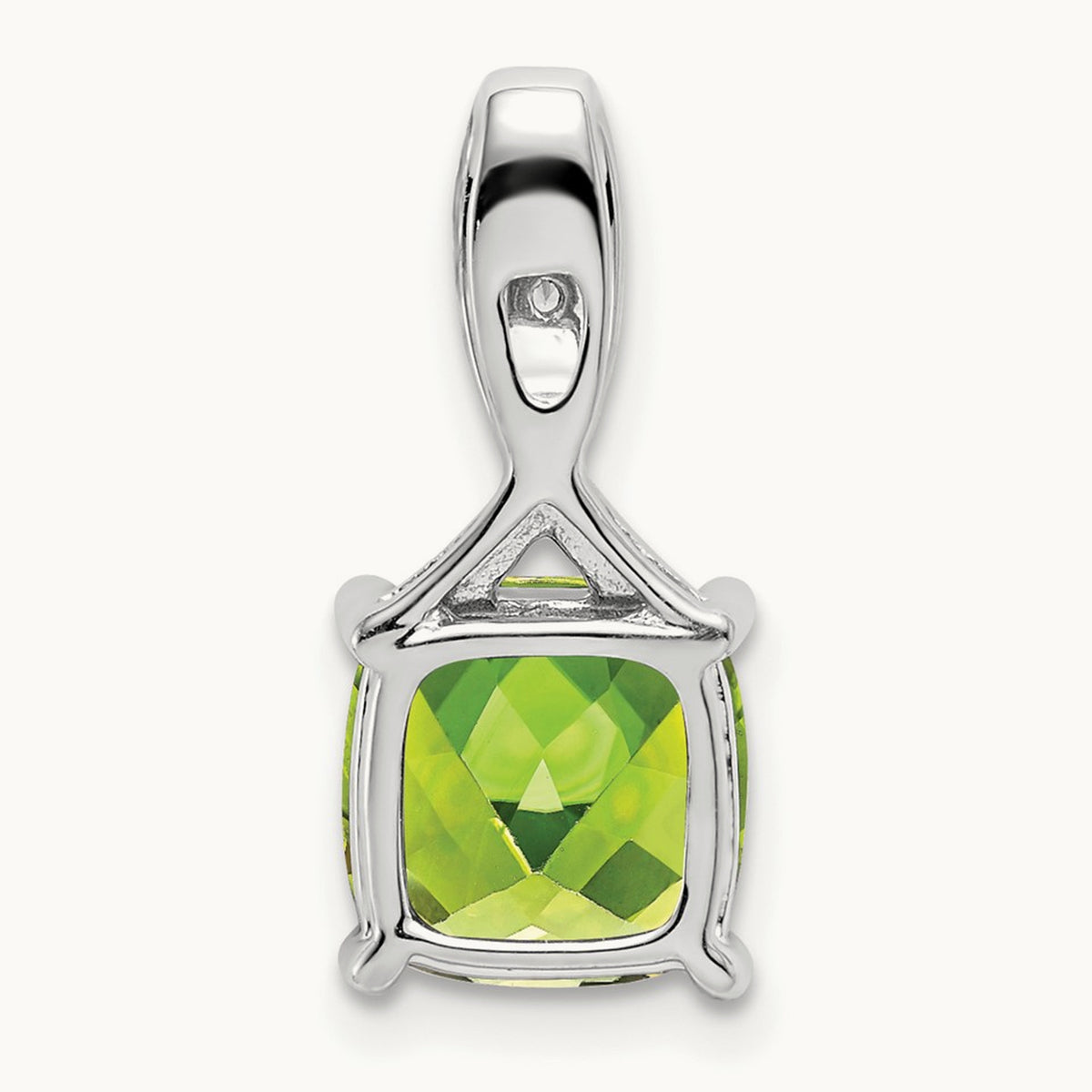Cushion Peridot and Diamond Pendant — 14K White Gold