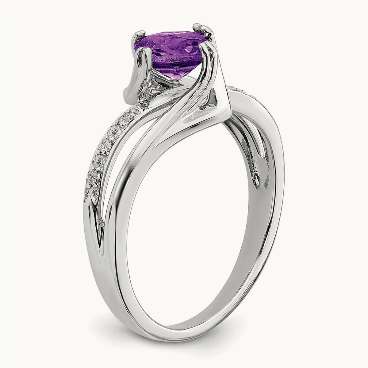 Amethyst and Diamond Ring — 14K White Gold, 7