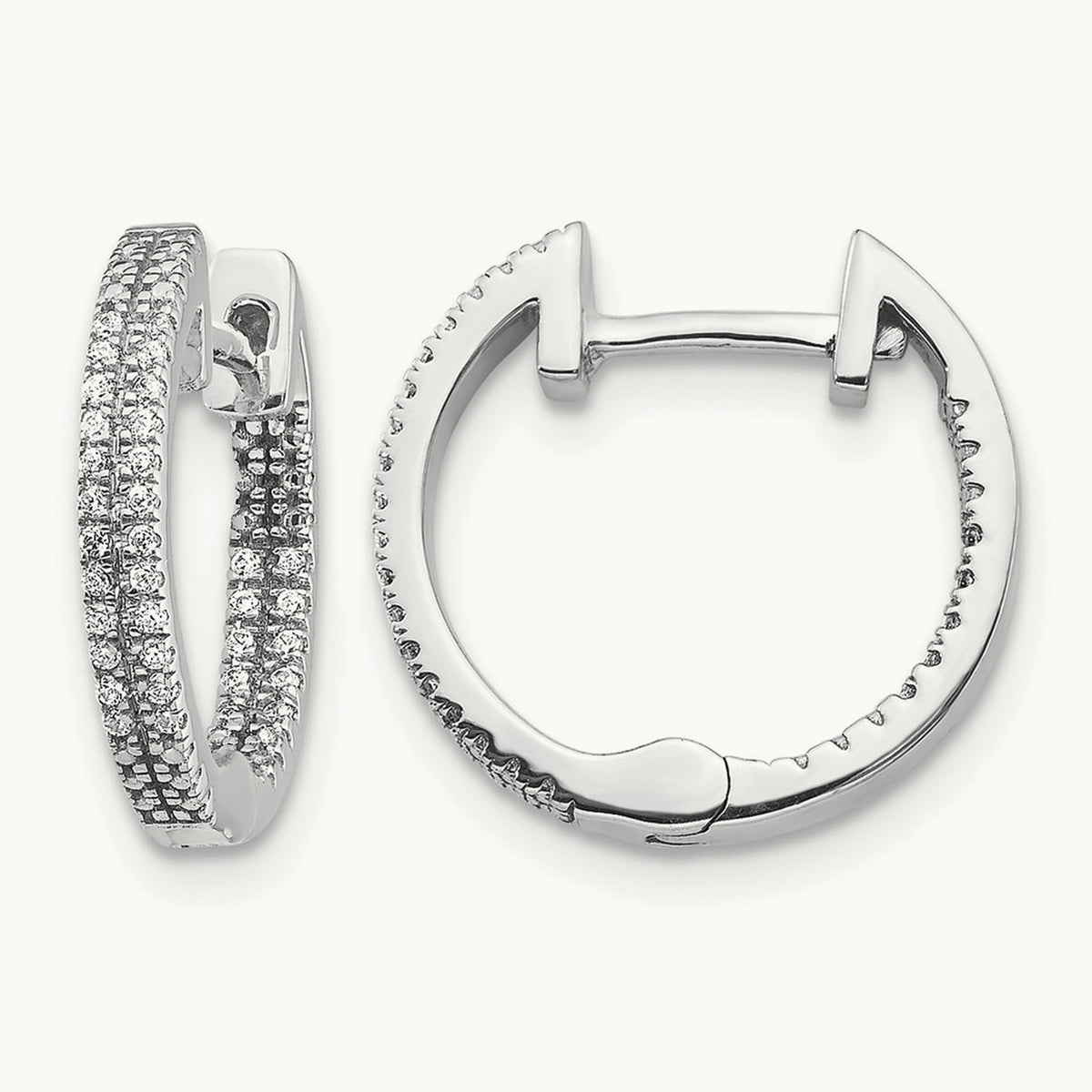 In/Out Diamond Hinged Hoop Earrings — 14mm