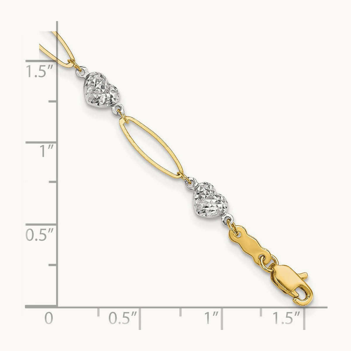 Puff Heart & Flat Oval Bracelet, 14K Two-tone