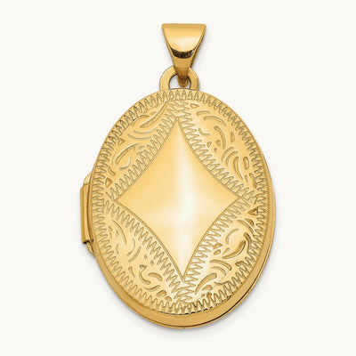 Diamond-shaped Design Oval Locket, 14K