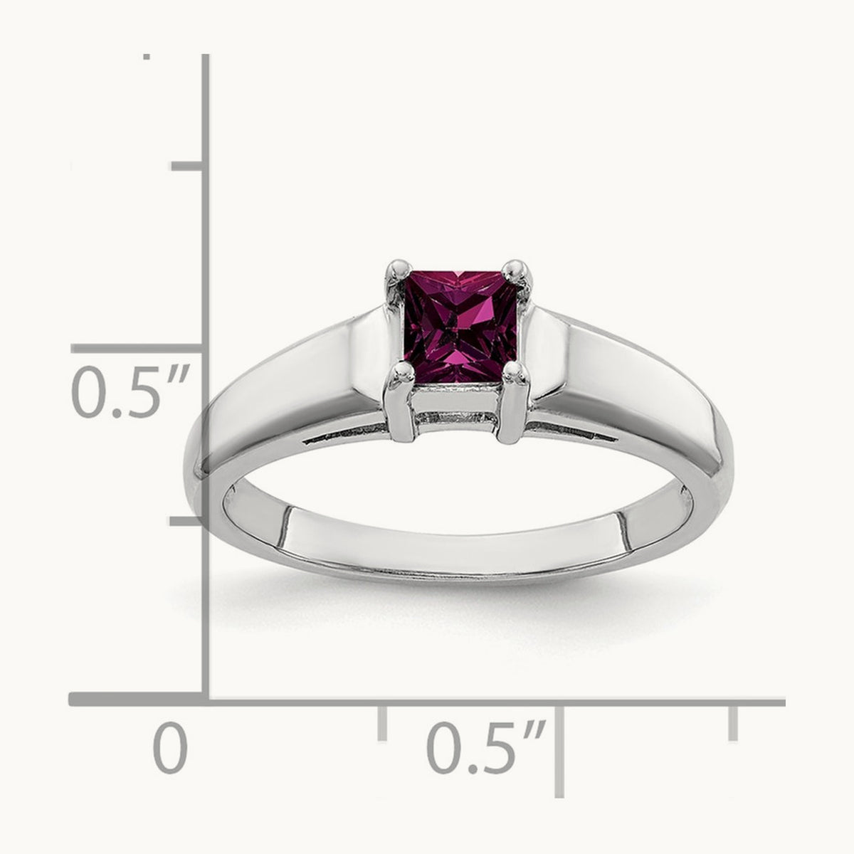 Princess Cut Rhodolite Garnet ring, 4mm, 14K White Gold