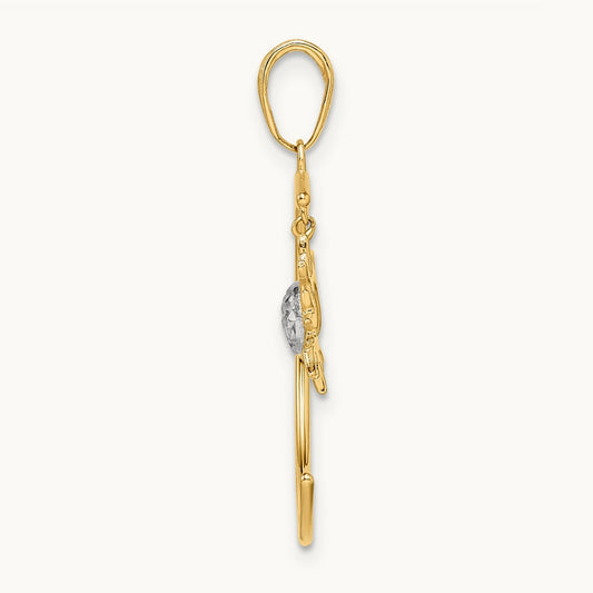 Diamond-cut Moon and Dangle Sun Pendant, 14K with White Rhodium