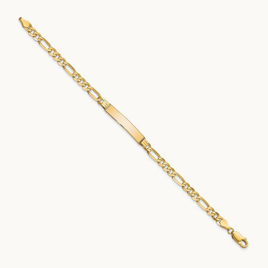 Flat Figaro Link ID Bracelet, 14K