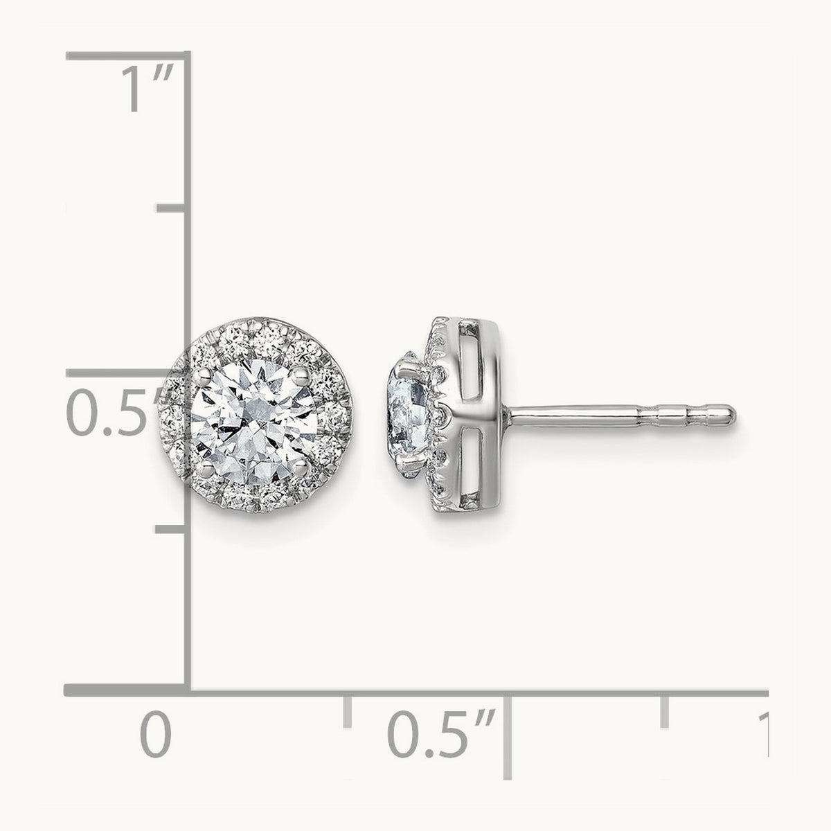 Round Halo Post Earrings, 0.50-7.50 ct tw Lab-Grown Diamond — 1 1/5 ct, 14K White Gold