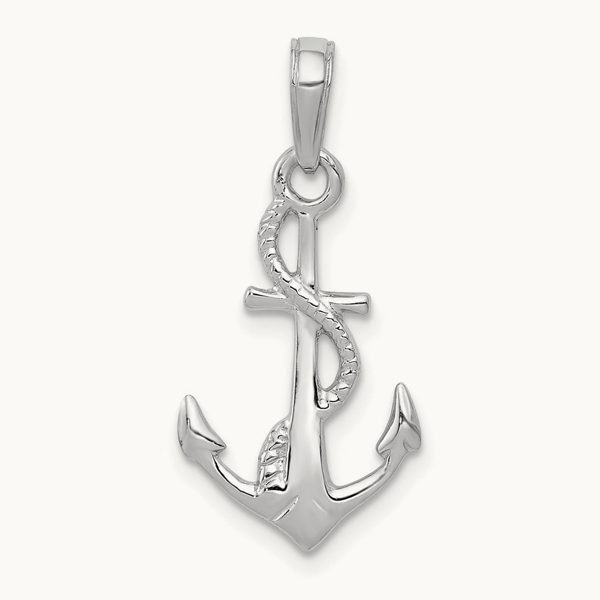 Solid Polished 3-D Anchor Pendant — 14K White Gold