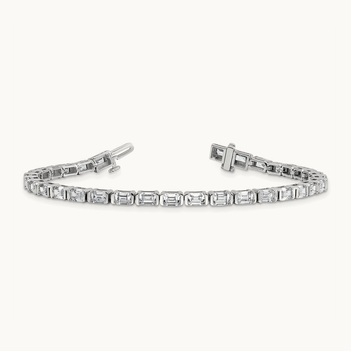 Emerald Bezel Tennis Bracelet, 7.50 ct tw Lab-Grown Diamond — 14K White Gold