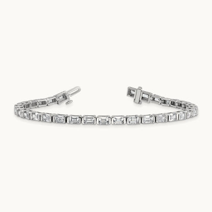 Emerald Bezel Tennis Bracelet, 7.50 ct tw Lab-Grown Diamond — 14K White Gold