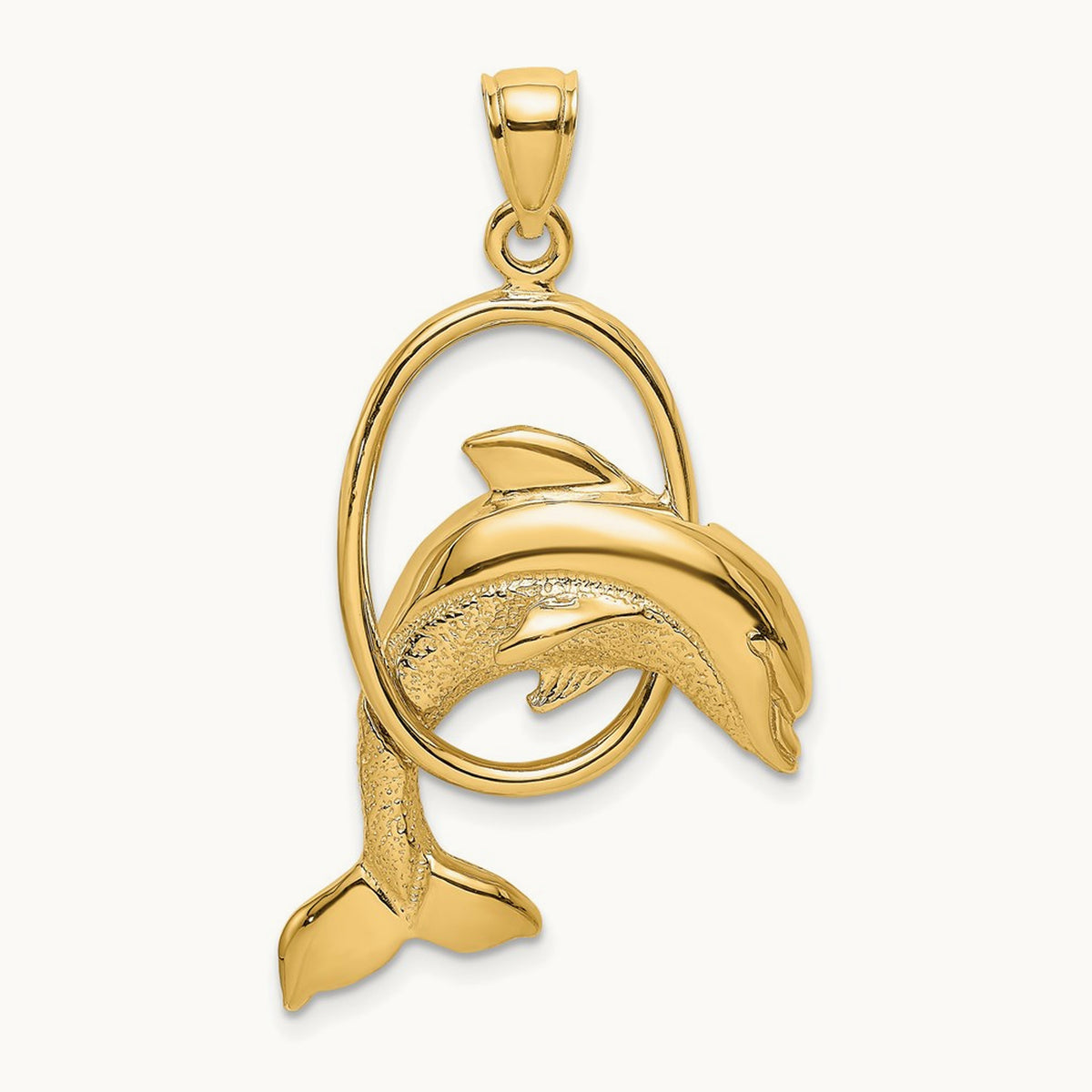 Dolphin Jumping Through Hoop Charm, 14K