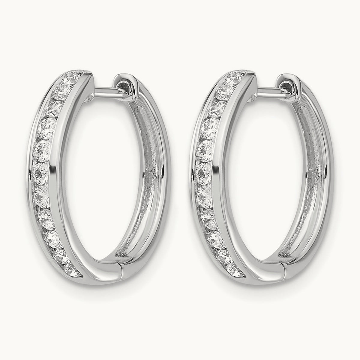 Diamond Hinged Hoop Earrings — 14K White Gold