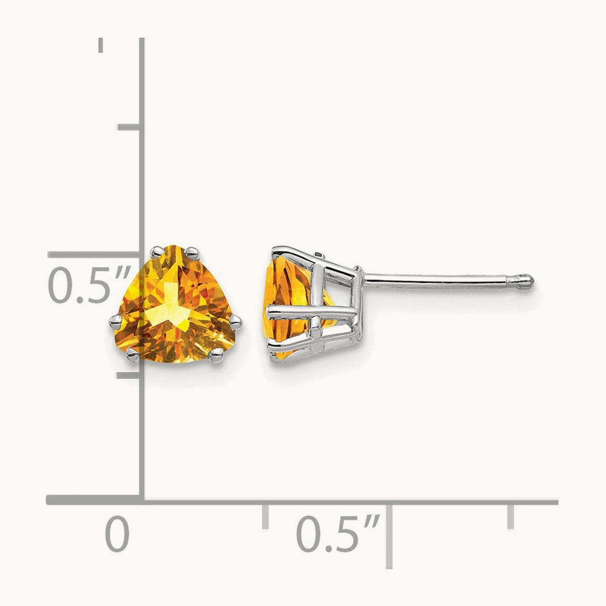 Citrine Trillion Stud Earrings, 14K White Gold