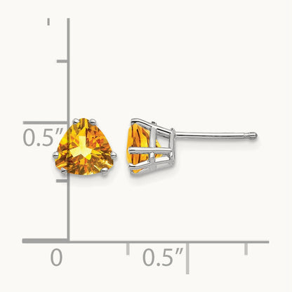 Citrine Trillion Stud Earrings, 14K White Gold