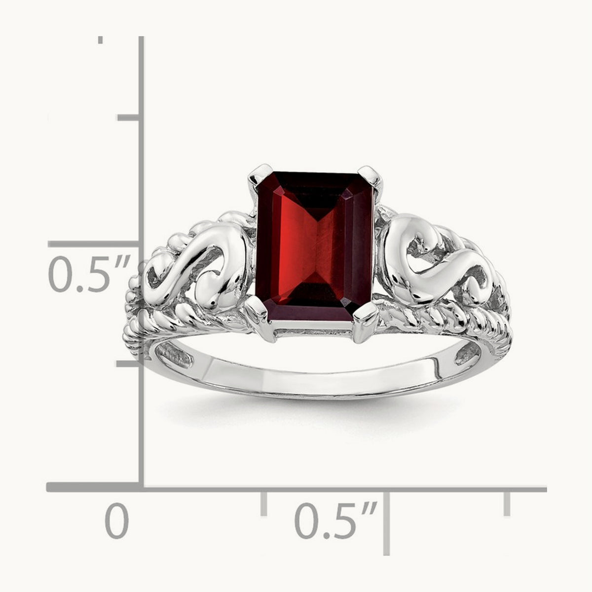 Emerald Cut Garnet ring — 14K White Gold