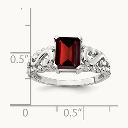 Emerald Cut Garnet ring — 14K White Gold