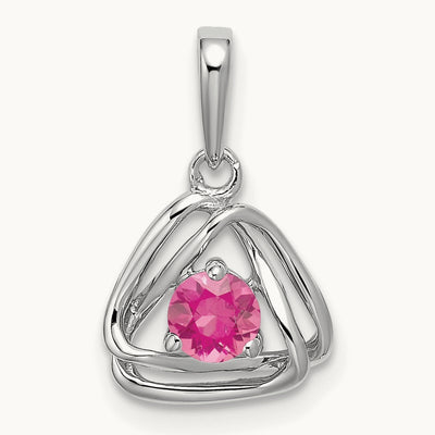 Pink Tourmaline Triangle Pendant, 14K White Gold