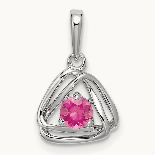 Pink Tourmaline Triangle Pendant, 14K White Gold