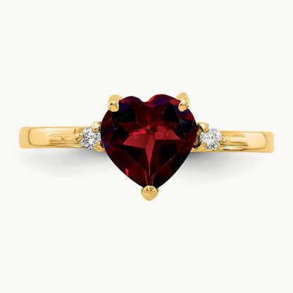 Heart Garnet AA Diamond ring, 7mm, 14K