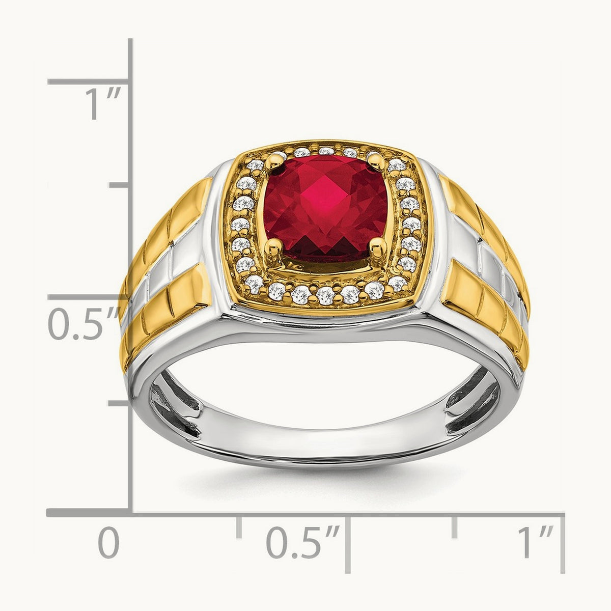 Created Ruby and Diamond Mens Ring, 14K Two-tone