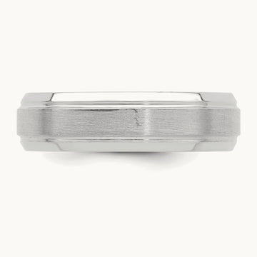 Standard Comfort Fit Brush Satin Fancy Band, 14K White Gold