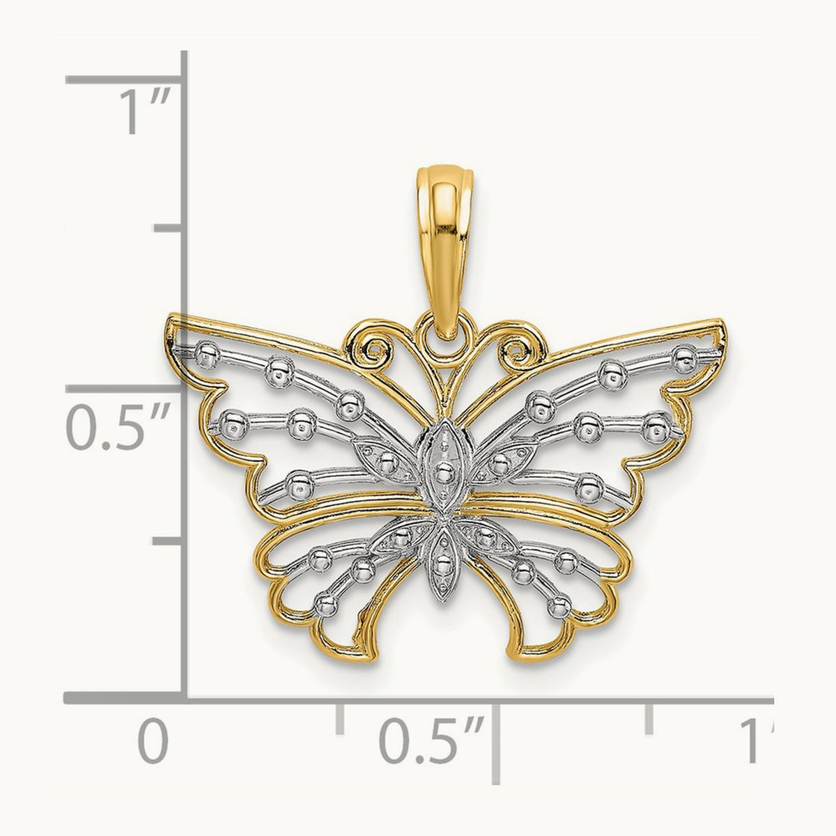 And Diamond-cut Butterfly Charm — 14K Yellow Gold & Rhodium
