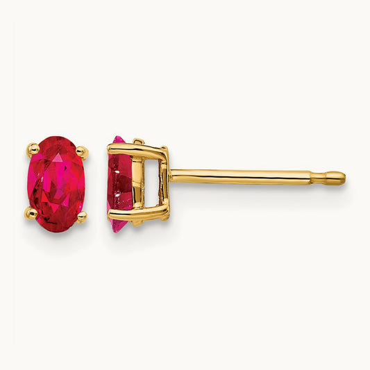 Ruby Post Earrings — 14K Yellow Gold