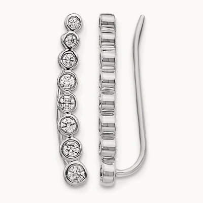 Diamond Graduated Ear Climber Earrings — 14K White Gold