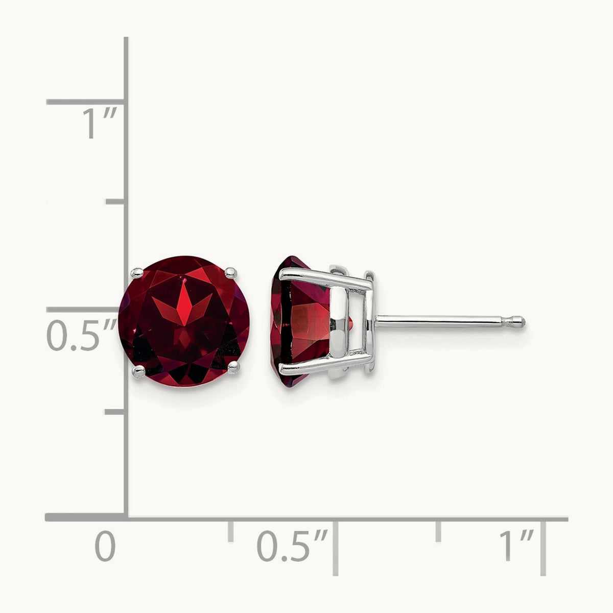 Garnet Earrings, 8mm, 14K White Gold