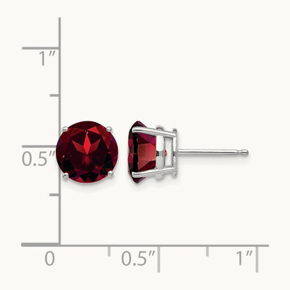 Garnet Earrings, 8mm, 14K White Gold