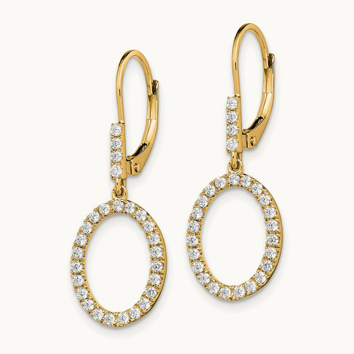 Dangle Oval Leverback Earrings, 0.50 ct tw Lab-Grown Diamond — 14K Yellow Gold