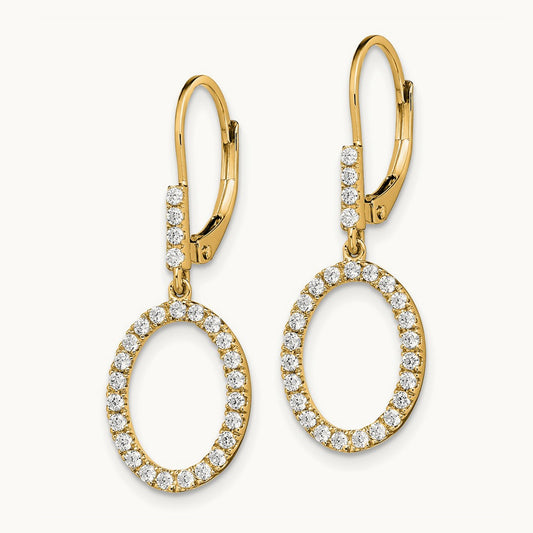 Dangle Oval Leverback Earrings, 0.50 ct tw Lab-Grown Diamond — 14K Yellow Gold