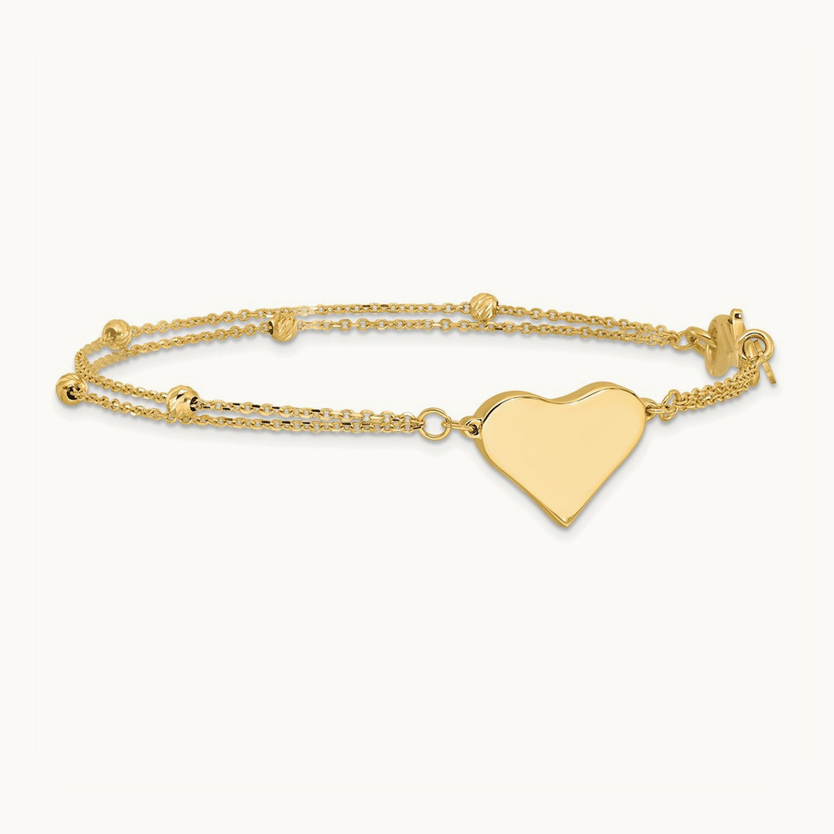 Polished and Diamond-cut Heart Beaded 2-Strand Bracelet, 14K