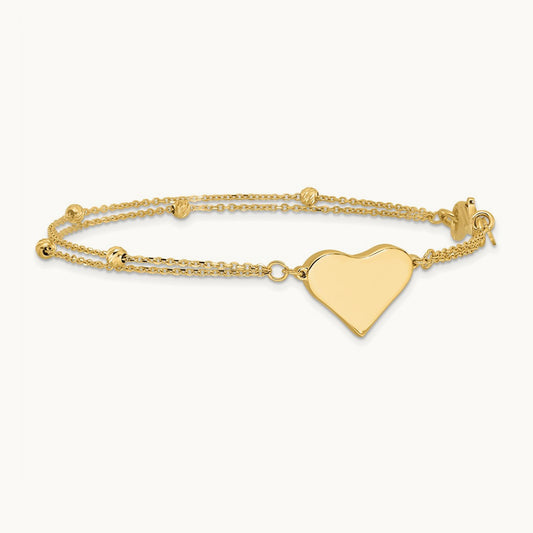 Polished and Diamond-cut Heart Beaded 2-Strand Bracelet, 14K