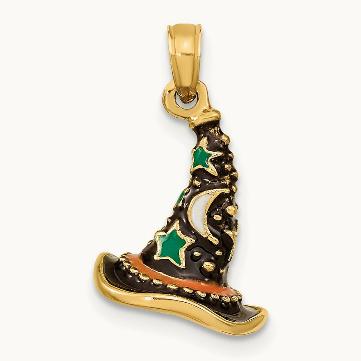 w/ Enamel 3-D Witch's Hat (Halloween) Charm, 14K