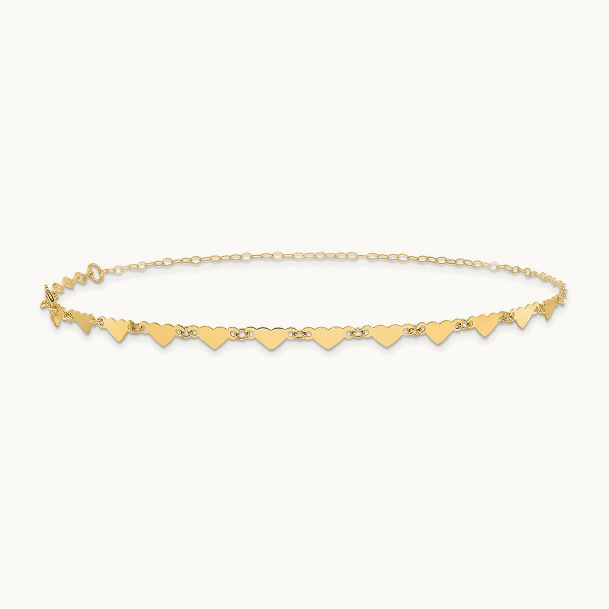 Oval Link Chain with Hearts 10in Plus 1in Ext Anklet, 14K
