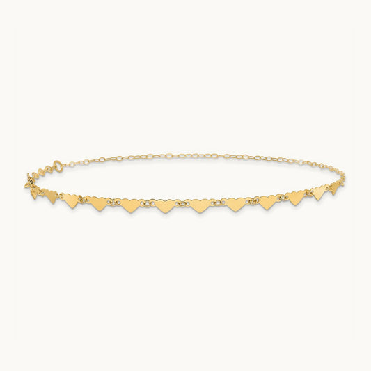 Oval Link Chain with Hearts 10in Plus 1in Ext Anklet, 14K
