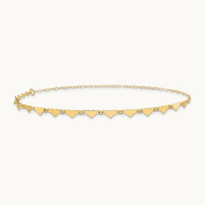 Oval Link Chain with Hearts 10in Plus 1in Ext Anklet, 14K