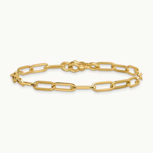 Polished Paper Clip Link Bracelet, 4.75mm, 14K