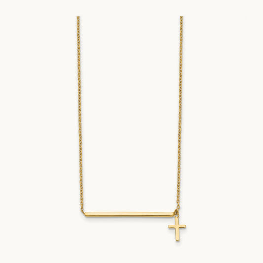 Polished Cross w/ 2in ext. Necklace, 14K