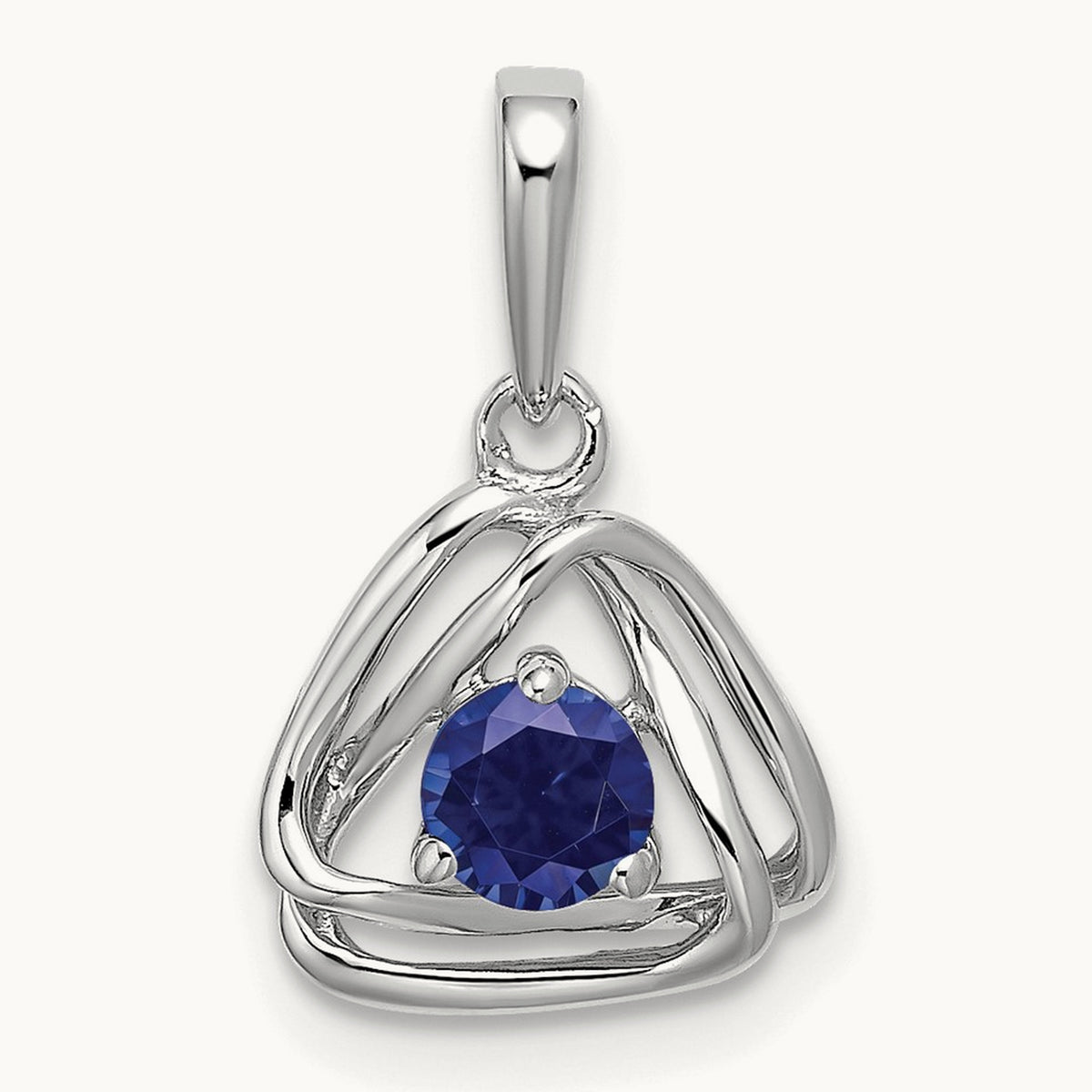 Created Sapphire Triangle Pendant — 14K White Gold