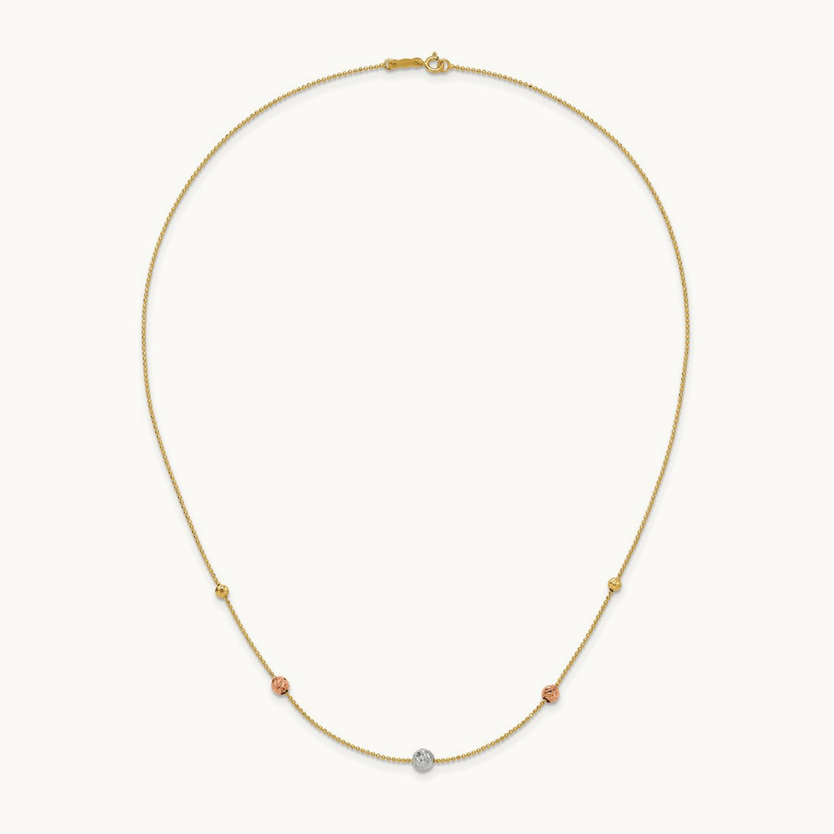 Tri-Color D/C Beads Beaded Chain Necklace, 14K