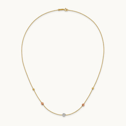 Tri-Color D/C Beads Beaded Chain Necklace, 14K