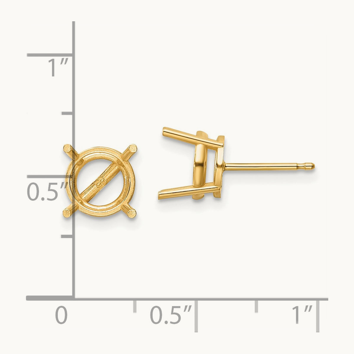 Gold Round Earring Mountings, 8mm, 14K Yellow Gold