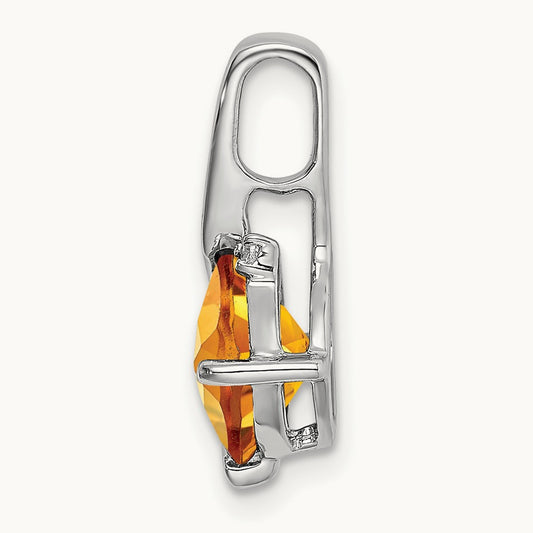 Cushion Citrine and Diamond Pendant — 14K White Gold