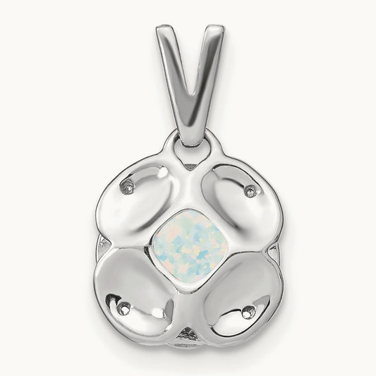 Cushion Created Opal and Diamond Pendant, 14K White Gold