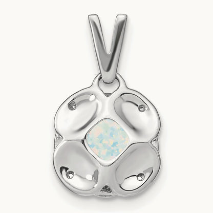 Cushion Created Opal and Diamond Pendant, 14K White Gold