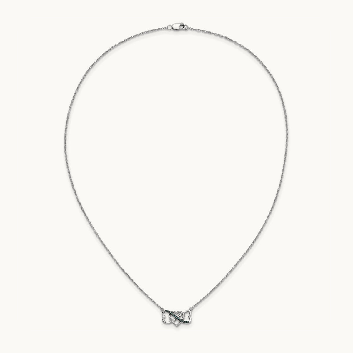 w/ Blue and White Diamond Triple Heart 17in Necklace, 14K White Gold