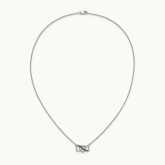 w/ Blue and White Diamond Triple Heart 17in Necklace, 14K White Gold