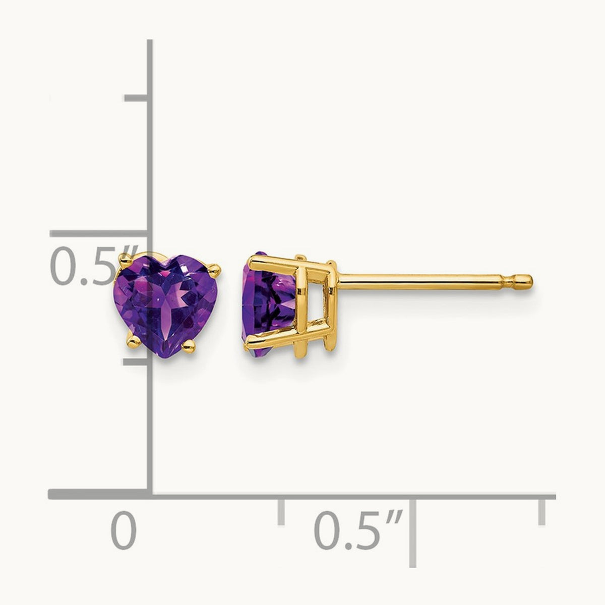 Heart Amethyst Earrings, 5mm, 14K