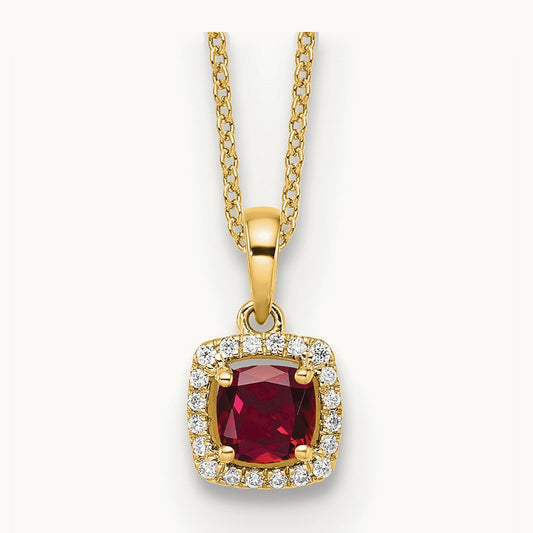 Created Ruby Necklace, 0.10 ct tw Lab-Grown Diamond — 14K Yellow Gold