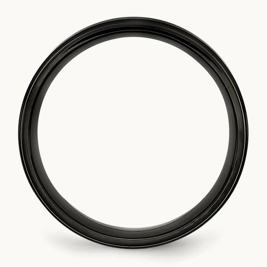 Polished w/Brushed Center Black IP-plated Band, 8mm, Stainless Steel